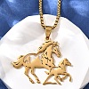 304 Stainless Steel Laser Cut Double Horse Pendant Box Chain Necklaces for Women Men NJEW-E156-03G-2