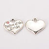 Wedding Theme Antique Silver Tone Tibetan Style Alloy Heart with Father of the Bride Rhinestone Charms LS-TIBEP-N005-19D-1