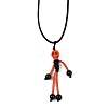 Halloween Theme Skeleton Glass Seed Beaded & Natural Black Onyx(Dyed & Heated) & Skull Dyed Synthetic Turquoise Pendant Necklaces NJEW-MZ00117-4