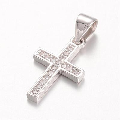 Cross Brass Micro Pave Cubic Zirconia Pendants KK-E673-027P-1