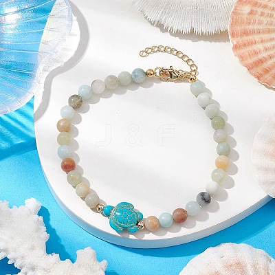 Natural Flower Amazonite &  Synthetic Turquoise Charm Anklets for Women AJEW-AN00616-01-1
