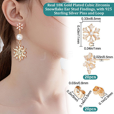 20Pcs Brass Cubic Zirconia Ear Stud Findings KK-BBC0004-97-1