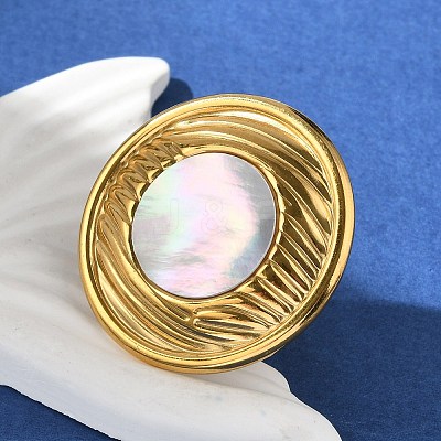 Flat Round 304 Stainless Steel White Shell Finger Rings for Women RJEW-G346-05G-02-1