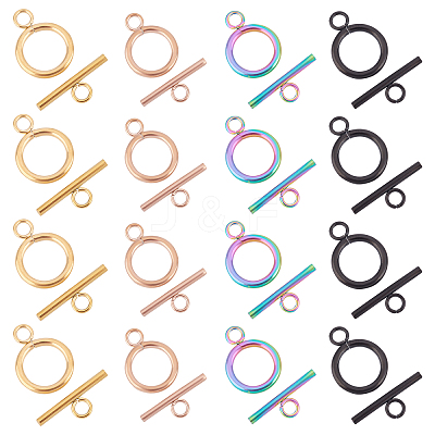 16 Sets 4 Style Ion Plating(IP) 304 Stainless Steel Toggle Clasps STAS-DC0001-18-1
