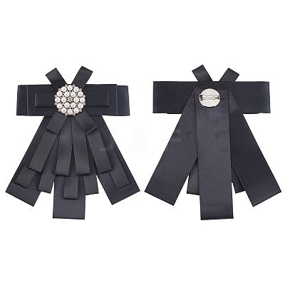 Bowknot Tie Polyester Rhinestone Brooches JEWB-WH20006-12-1
