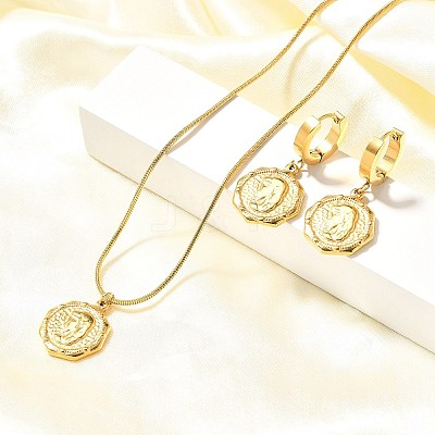 Octagon with Women 304 Stainless Steel Necklaces & Hoop Earring Set for Women SJEW-C007-09G-1