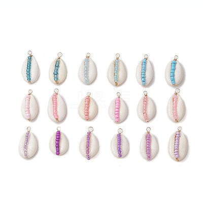 36Pcs 18 Colors Glass Seed Bead & Natural Shell Pendant PALLOY-JF03672-1