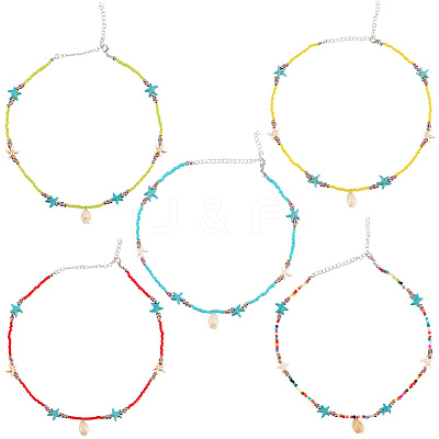 5Pcs 5 Colors Summer Natural Cowrie Shell Pendant Necklaces NJEW-CY0001-04-1