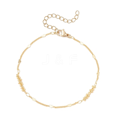 Brass Heart & Round Beaded Link Bracelets for Women BJEW-JB12188-1