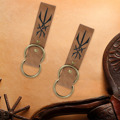 Rectangle PU Leather Medieval Belt Pendant. with Alloy Ring AJEW-CL0004-79-1