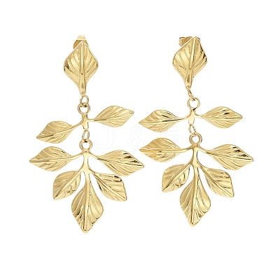 201 Stainless Steel Leaf Dangle Stud Earrings EJEW-D084-11G-1