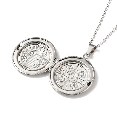 304 Stainless Steel Saint Benedict Medal Locket Pendant Necklaces for Women NJEW-G187-02GP-1