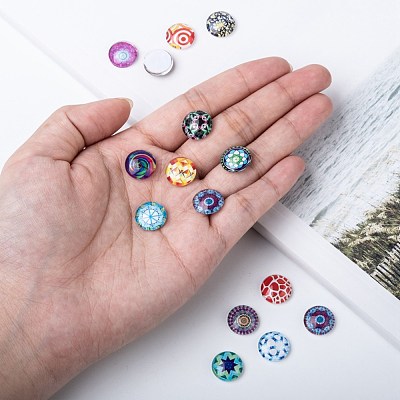 Mosaic Printed Glass Half Round/Dome Cabochons GGLA-N004-12mm-G-1