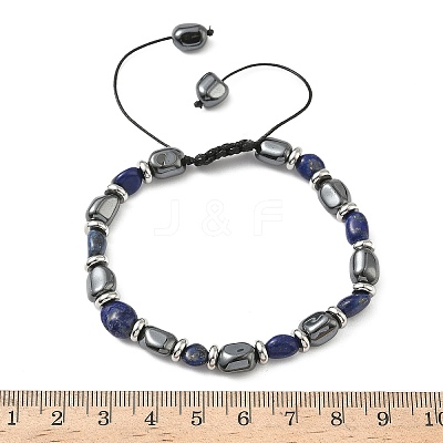 Natural  Lapis Lazuli
 & Non-magnetic Synthetic Hematite Beaded Braided Bead Bracelets for Men Women BJEW-Z148-08P-05-1