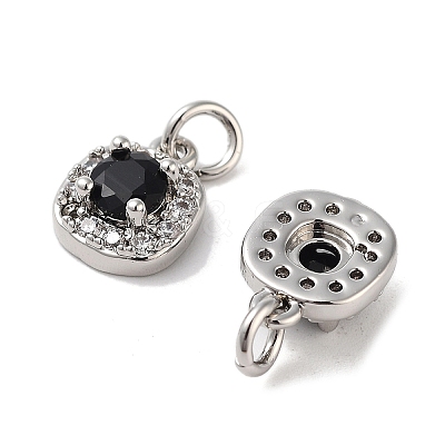 Square Brass Micro Pave Cubic Zirconia Charms KK-B102-09P-1
