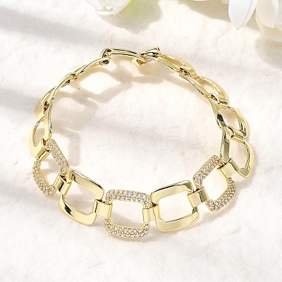 Brass Micro Pave Clear Cubic Zirconia Link Chain Bracelets for Women BJEW-H630-03G-1