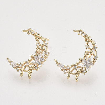 Brass Micro Pave Clear Cubic Zirconia Stud Earring Findings KK-T054-49G-NF-1
