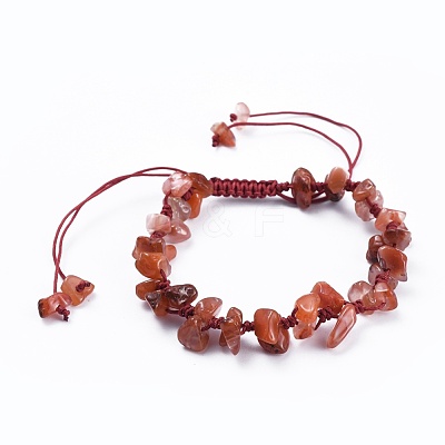 Adjustable Natural Carnelian Chip Beads Braided Bead Bracelets BJEW-JB04392-05-1