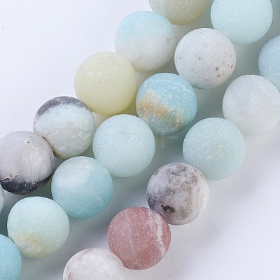 Frosted Natural Flower Amazonite Round Bead Strands X-G-E334-8mm-09-1