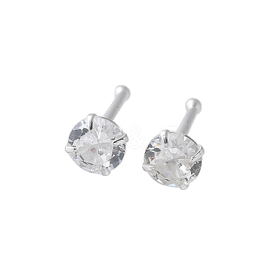 S999 Fine Silver Clear Cubic Zirconia Stud Earrings EJEW-M064-01S-04-1