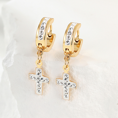 201 Stainless Steel Cross Hoop Earrings LS-XZ9263-1