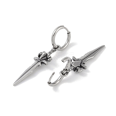 316 Surgical Stainless Steel Sword Hoop Earrings for Women EJEW-P274-15A-AS-1