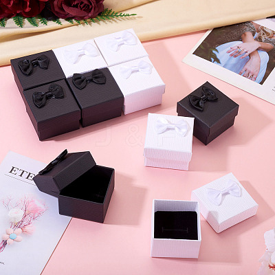 12Pcs 2 Colors Square Cardboard Paper Ring Gift Storage Boxes CON-TA0001-23-1