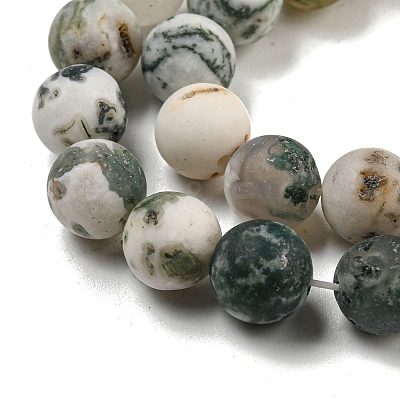 Natural Tree Agate Frosted Agate Round Gemstone Beads Strands G-O151-01-8mm-1