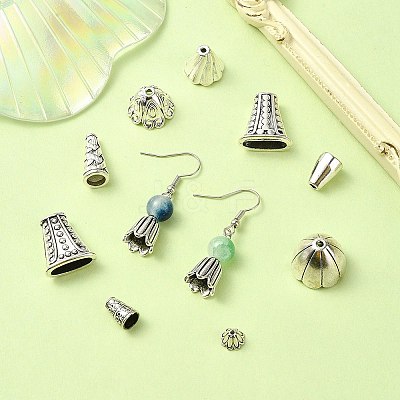 50Pcs 10 Styles Tibetan Style Bead Caps & Cone DIY-YW0008-48-1