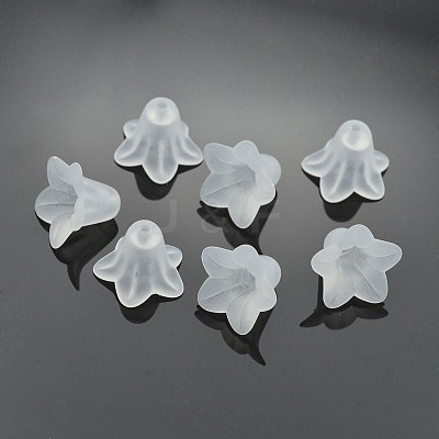 White Frosted Transparent Acrylic Flower Beads X-PLF018-01-1