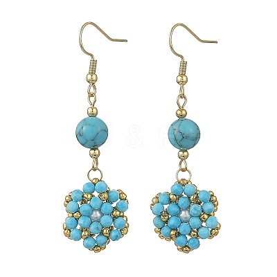 Natural & Synthetic Mixed Stone and Shell Pearl Braided Dangle Earrings EJEW-MZ00789-1