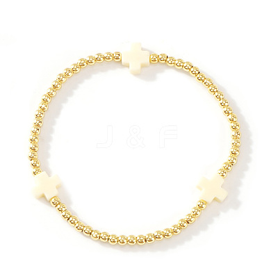Brass Round Beaded Stretch Bracelets ZM9543-4-1