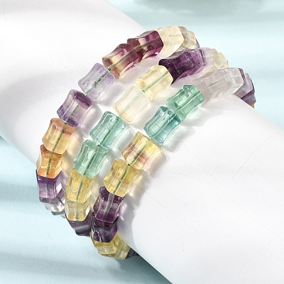 Natural Rainbow Fluorite Bamboo Stick Beaded Stretch Bracelets for Women GG-CBA3F02-03-1