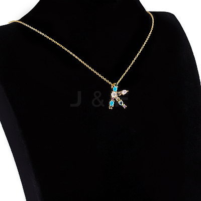 Golden Brass Micro Pave Cubic Zirconia Initial Pendants Necklaces NJEW-S069-JN002-K-1