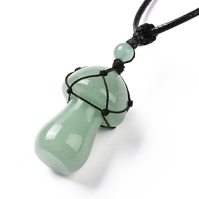 Natural Gemstone Mushroom Pendant Necklace NJEW-E065-01-1