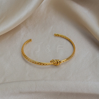 304 Stainless Steel Double-Strand Knot Open Cuff Bangles for Women BP9596-1
