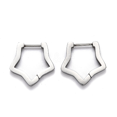 Tarnish Resistant 304 Stainless Steel Star Huggie Hoop Earrings STAS-J033-06P-1