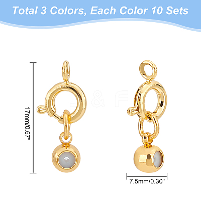 30 Sets 3 Colors Brass Spring Ring Clasps and Silicone Beads KK-PH0004-79-1