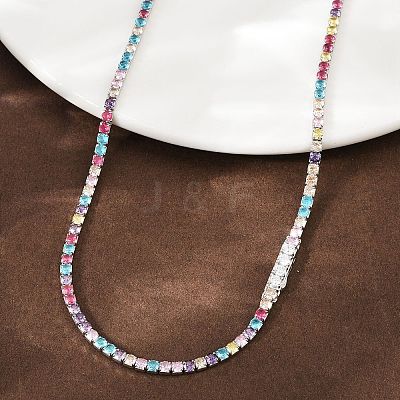 925 Sterling Silver Pave Colorful Cubic Zirconia Tennis Necklaces for Women NJEW-C096-01A-P01-1