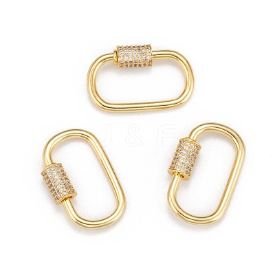 Brass Micro Pave Cubic Zirconia Screw Carabiner Lock Charms ZIRC-F105-03G-1