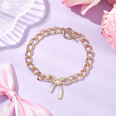 Bowknot Aluminium Twisted Curb Chains Bracelets for Women BJEW-JB11601-01-1
