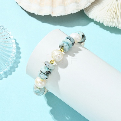 Natural Larimar Beaded Stretch Bracelets for Women BJEW-JB14099-1