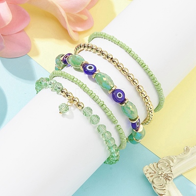 5Pcs 5 Style Glass & Lampwork Evil Eye Stretch Bracelets Set BJEW-JB09619-04-1