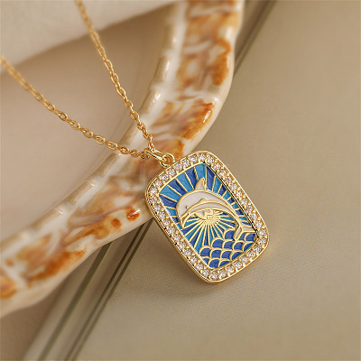 Brass Micro Pave Clear Cubic Zirconia Medal Pendant Necklaces FS-WGD45DE-05-1