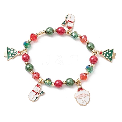 Alloy Enamel Santa Claus Christmas Tree Charm Bracelets BJEW-TA00465-1