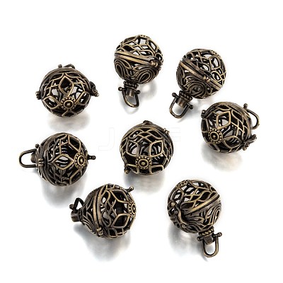 Round Brass Hollow Cage Pendants KK-L083-18AB-RS-1