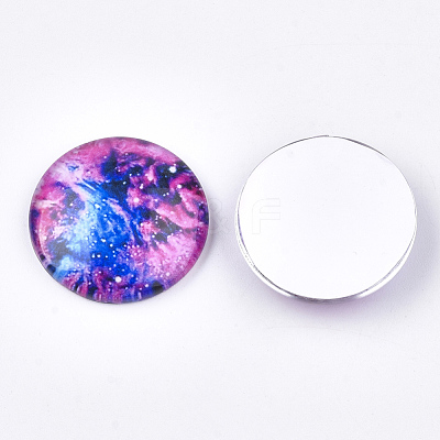 Starry Sky Pattern Printed Glass Cabochons GGLA-N004-25mm-D78-1