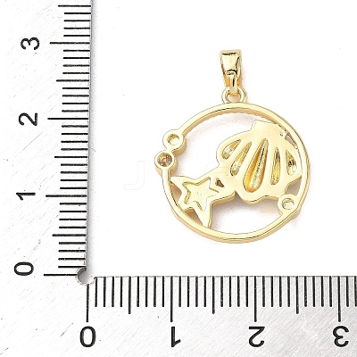 Flat Round with Shell Shape Brass Micro Pave Clear Cubic Zirconia Pendant Cabochon Settings KK-P334-17G-01-1