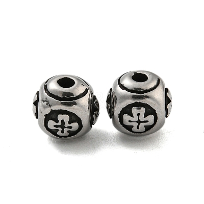 Round with Cross 304 Stainless Steel Beads STAS-E214-01AS-01-1