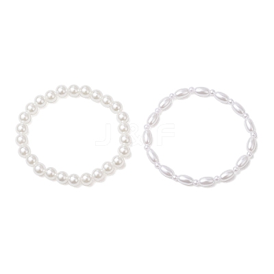 2Pcs ABS Plastic Imitation Pearl Beaded Stretch Bracelets BJEW-JB11909-1
